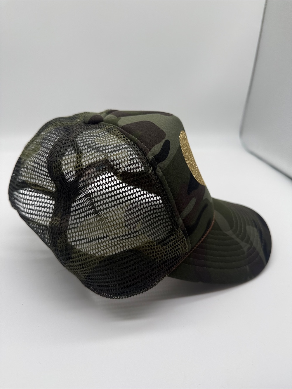 Camo Camouflage Green Gold Glitter Heart Football Trucker Adjustable Hat Cap - Picture 3 of 8
